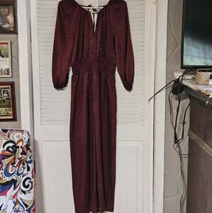 Marc New York Burgundy Leopard Print Jumpsuit Size Small